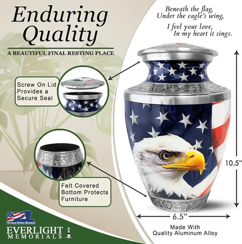 Miniatura 4 de Urna de águila americana para cenizas hombre adulto – Urnas de cremación patrióticas grandes para cenizas humanas, hombres y mujeres adultos – Urna
