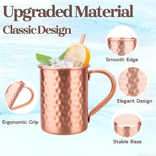 Miniatura 3 de Juego de 2 tazas de cobre 100% puro, tazas Moscow Mule con pajitas de cobre y jigger - Taza para beber en frío, taza martillada a mano, regalos
