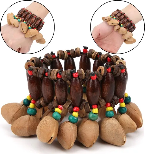 Miniatura 3 de RiToEasysports Pulsera de tambor africano, hecha a mano, con concha de nuez, percusión, pulsera tribal africana con sonido nítido para los amantes