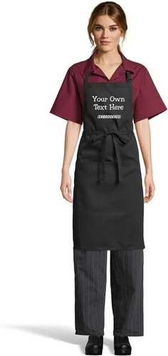 Delantal personalizado con texto en inglés "Add a name", diseño bordado, unisex, extra largos, delantales para adultos, 23 pulgadas de ancho x 34