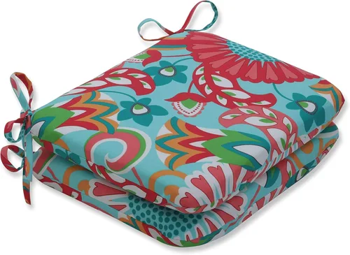Miniatura 30 de Pillow Perfect Cojín floral brillante para silla de interior/exterior con lazos, 2 unidades, 15.5 x 18.5 pulgadas, azul/naranja Marlow