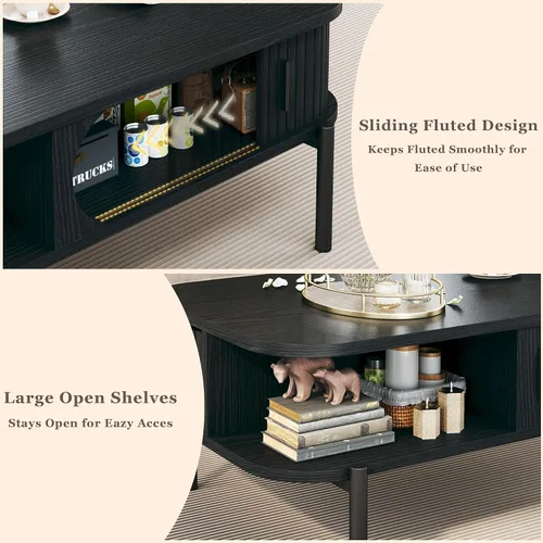 Miniatura 6 de Mesa de café, mesas de café modernas de mediados de siglo de 39.4" para la sala de estar, mesa de café con almacenamiento, estante abierto, mesa