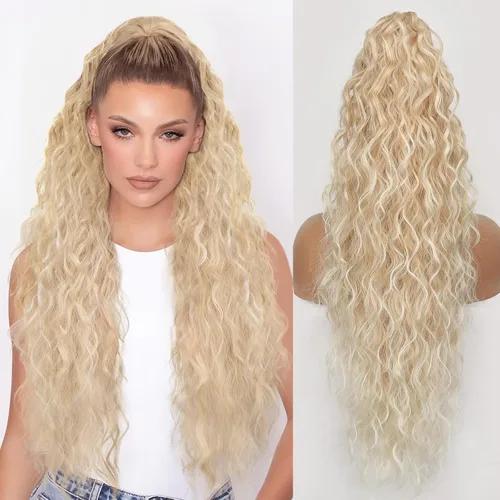 Miniatura 36 de ORSUNCER Extensión de cola de caballo de 18" con pinza rizada, cola de caballo esponjosa, extensiones de pelo sintético de aspecto natural para mujer