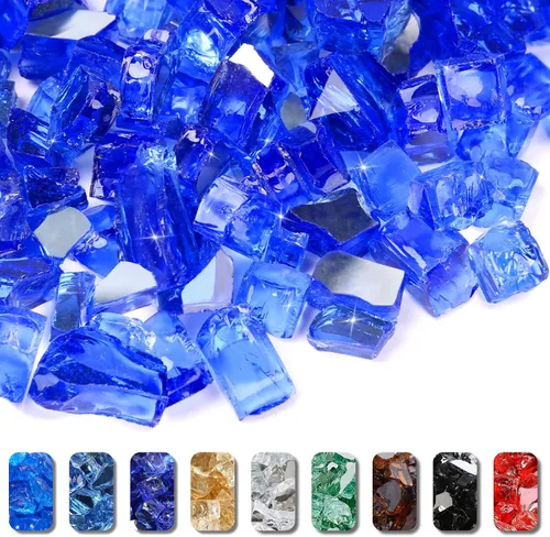 Miniatura 40 de GRISUN Vidrio de fuego azul océano Pacífico para hoguera, 10 libras 1/2 pulgada rocas de vidrio templado para chimenea natural o propano, seguro