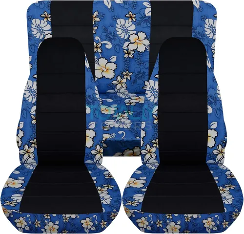 Totally Covers Compatible con fundas de asiento negras y hawaianas para Jeep Wrangler YJ 1987-1995: color azul. Juego completo: delantero y trasero