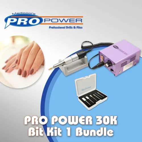 Medicool Pro Power 30K Taladro eléctrico con lima de uñas eléctrica de 30,000 RPM para manicura y pedicura con kit de brocas, 1 paquete |