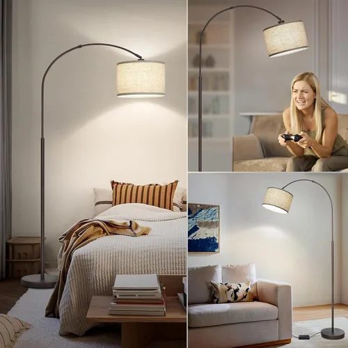 Miniatura 6 de Lámparas de pie arqueadas para sala estar, con regulador de iluminación y pantalla ajustable, antigua, campestre y alta, para leer en sofá y Marrón
