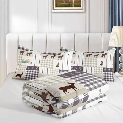 Miniatura 4 de Juego de edredón Happy Camper - Juego de cama rústico con estampado de cabaña y ciervos con 1 edredón y 2 fundas de almohada para dormitorio