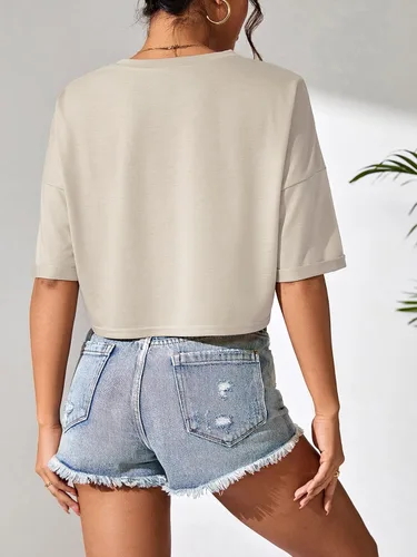 Miniatura 2 de SweatyRocks Women's Letter Graphic Print Streetwear Tops Summer Half Sleeve Crop Loose Casual Tee Shirts