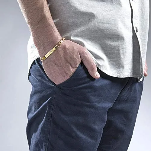 Miniatura 3 de MYKA - Pulsera de identificación personalizada para hombre en plata de ley 925chapado en oro joyería personalizada para él regalo para novio marido