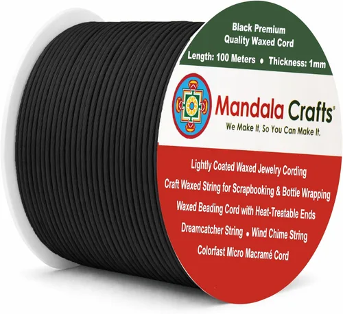 Cuerda Mandala Crafts 0.03 pulgadas 109 yardas para hacer joyería, artesanía, macramé, cuerda de algodón encerado Negro
