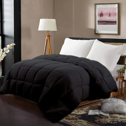 Miniatura 2 de Edredón de algodón alternativo hipoalergénico para todas las estaciones, ultra suave, relleno 750, tamaño individual XL, mide 68 x 92 pulgadas, Negro