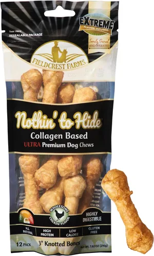 Miniatura 7 de Fieldcrest Farms Nothin' to Hide Golosinas de hueso ultra anudadas de 3 pulgadas, golosinas alternativas naturales de cuero crudo para perros