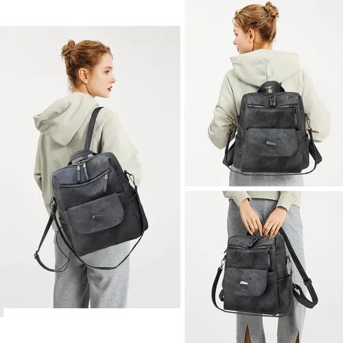Miniatura 2 de Mochila para mujer, mochila de piel sintética, mochila antirrobo, mochila antirrobo de viaje, multiusos, ligera, impermeable, convertible, bolsa