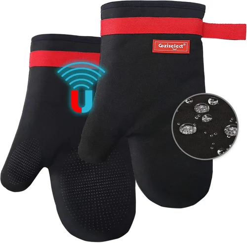 Miniatura 10 de Juego de guantes de horno y soportes para ollas, guantes de cocina resistentes al calor y soportes para ollas, juego de guantes de horno de silicona