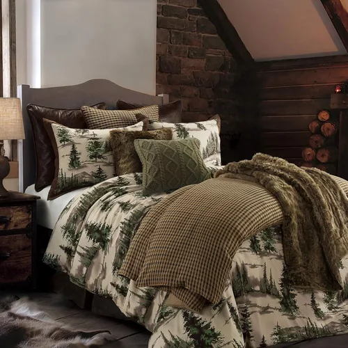 Paseo Road Cabin Bedding Joshua - Juego de edredón de 3 piezas con fundas de almohada, ropa de cama matrimonial de bosque bosque, juego de edredón