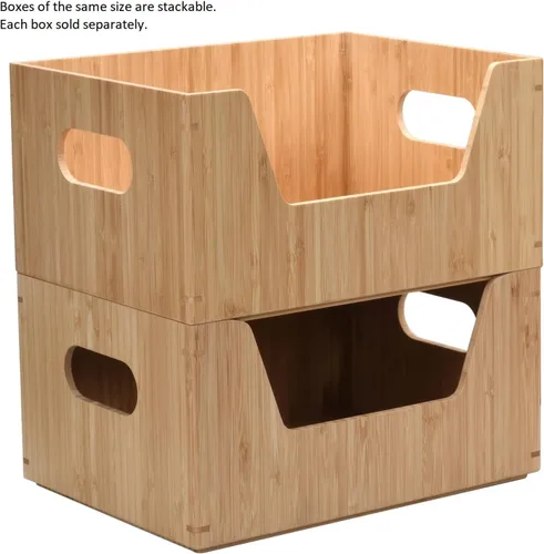 Miniatura 5 de MobileVision Set de Cajas de Almacenamiento de Bambú con Frente Abierto Organizadores de Contenedores para Usar en Cocinas, Despensas, Gabinetes