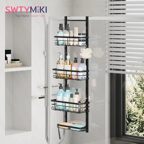 Miniatura 6 de SWTYMIKI Organizador de ducha para colgar sobre la puerta, organizador de ducha colgante de 4 niveles a prueba de óxido con estantes ajustables, 40