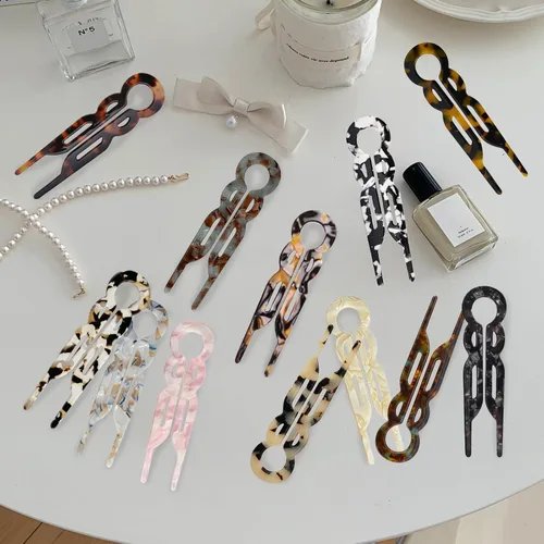 Miniatura 5 de 4 horquillas francesas en forma de U para mujer, pinzas de acetato para cabello grueso, fino y fino, pasadores decorativos para moño en negro