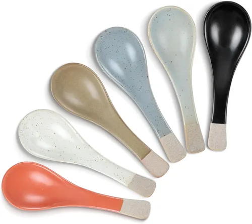 Miniatura 9 de 6 Piezas de Cucharas de Sopa de Cerámica Japonesa Retro, Cucharas de Sopa Asiáticas, Cucharas de Arroz de Estilo Japonés, Cubiertos Planos, Cucharas