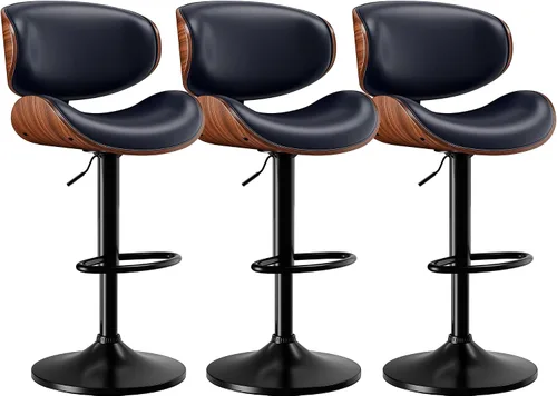 Miniatura 12 de Taburetes de bar, taburetes de bar giratorios ajustables para isla de cocina, sillas de barra de cuero moderno de mediados de siglo de altura