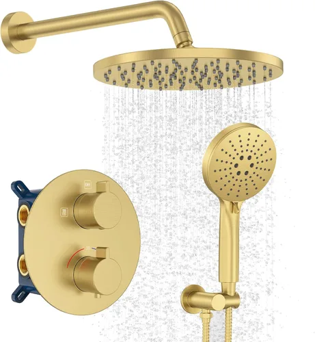 Miniatura 22 de IRIBER - Sistema de ducha de lluvia con cabezal de ducha fijo y de mano de alta presión Níquel cepillado 05