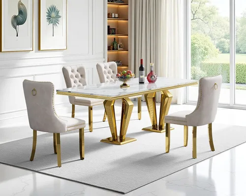Miniatura 43 de Juego de mesa de comedor de mármol sintético, 7 piezas, juego de mesa de cocina y comedor para 6, mesa de comedor rectangular blanca de 70 pulgadas