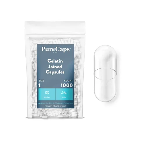 Miniatura 9 de PureCaps USA - Cápsulas de gelatina vacías tamaño 1, 2,000 pastillas de gel vacías unidas, transparentes, certificadas sin OMG, Kosher, sin gluten