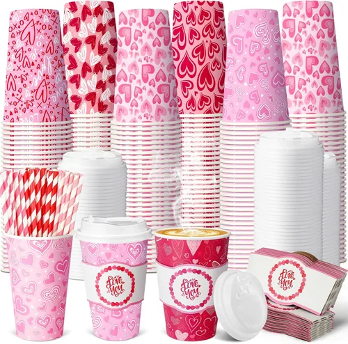 Miniatura 15 de Jingmore Juego de 120 tazas de café de papel desechables de 16 onzas con tapas, fundas para pajitas, vasos de papel para bebidas frías calientes