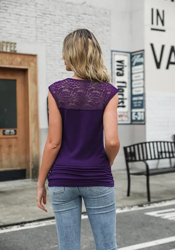 Miniatura 4 de Zeagoo - Camiseta sin mangas elástica de cuello holgado y fruncido, con drapeado lateral, para mujer