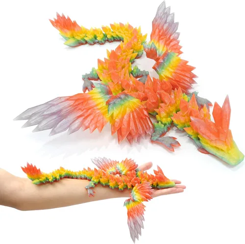 Miniatura 13 de Dragón Impreso en 3D - Dragón Articulado Volador de 18 Pulgadas con Alas, Juguete Fidget de Cristal Alado Flexible, Decoración del Hogar, Regalo