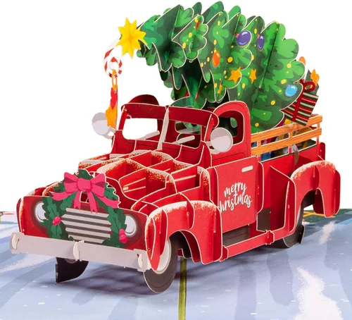 Miniatura 5 de Paper Love Tarjeta de Navidad desplegable 3D, automóvil, regalo para Navidad o vacaciones, cubierta de 5 x 7 pulgadas, incluye sobre y etiqueta