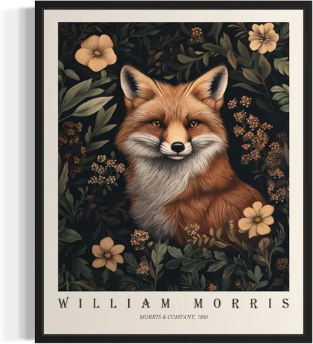 Miniatura 44 de Póster con impresión artística de gato negro, estilo William Morris, floral retro de mediados de siglo, botánico, victoriano, Academia oscura