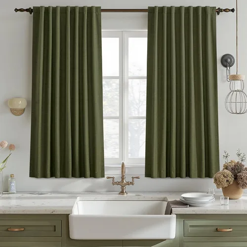 Miniatura 86 de UHITECH Cortinas opacas de 35 pulgadas de largo para sala de estar, 2 paneles, cortina opaca corta para cocina para ventanas pequeñas, cortinas