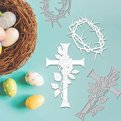 Miniatura 4 de Troqueles de corte de metal con cruz de Pascua para suministros de fabricación de tarjetas, anillos de espinas religiosas, troquelados, herramienta