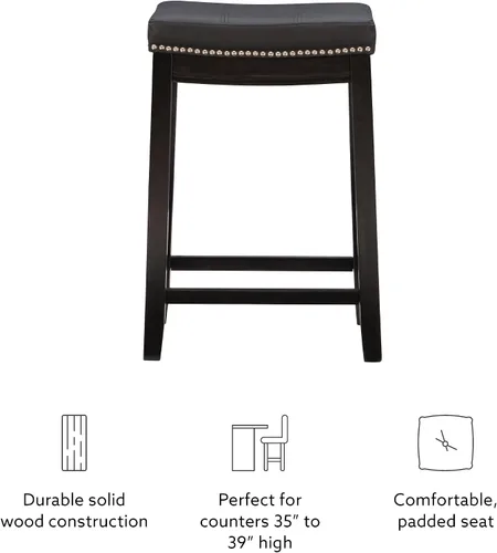 Miniatura 16 de Linon Claridge Taburete de mostrador, negro, 26 x 18 x 12.75 pulgadas