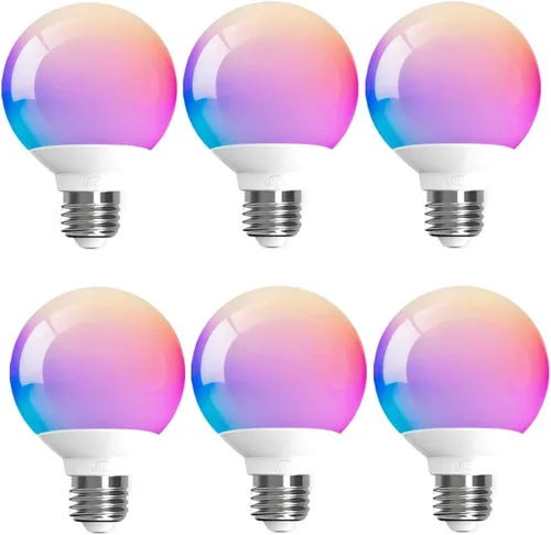 ILC Bombillas de globo G25, bombillas de tocador controladas por aplicación a través de malla Bluetooth, 1600 millones de colores, 600 LM, 6W,