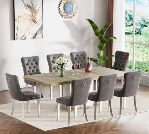 Miniatura 110 de Juego de mesa de comedor extensible de 5 piezas, juego de mesa de comedor extensible de estilo granja para 4, mesa de cocina expandible de madera