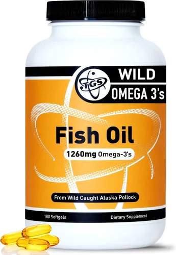 TGS Suplemento de aceite de pescado Omega 3 extra fuerte – 1260 mg EPA DHA para hombres y mujeres – Ácidos grasos omega 3 puros sin erupciones de