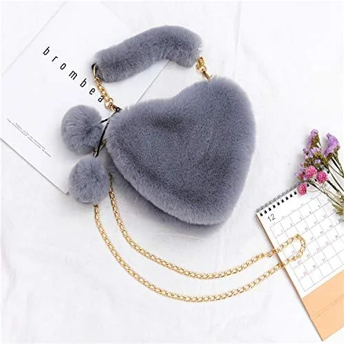 Miniatura 4 de Bolso de mano con forma de corazón de piel sintética para mujer y niña, con correa de cadena de metal