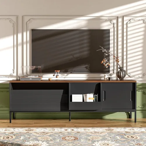 Miniatura 10 de JIVOIT Moderno soporte de TV de ratán para televisores de hasta 80 pulgadas, mesa consola inspirada en ratán con 3 gabinetes y 2 cajones, armario