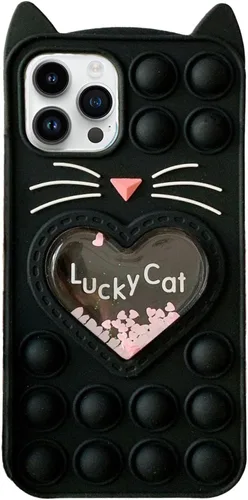 Miniatura 25 de Pop Case para iPhone 12/12 Pro, Funda de silicona con burbujas de gato negro afortunado de dibujos animados, brillo, estrellas, burbujas de arena