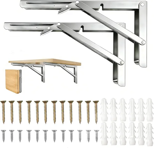 Miniatura 10 de Bisagra de Mesa Plegable de 20 Pulgadas, 2 Piezas Soportes de Estante Plegables para Estante Plegable, Soportes de Mesa Plegable de Montaje en Pared