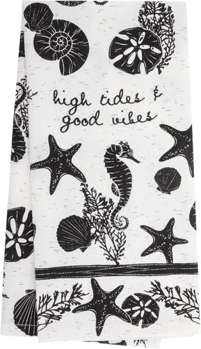 Miniatura 17 de Karma Gifts KA101944 - Toalla de té bohemia en blanco y negro, algodón, pulpo, 18 x 22 pulgadas Blanco/Negro