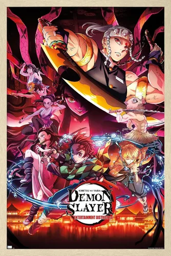 Miniatura 14 de Demon Slayer - Póster de pared Key Visual 1, 22.4 pulgadas de largo x 14.7 pulgadas de ancho, versión enmarcada de madera de granero