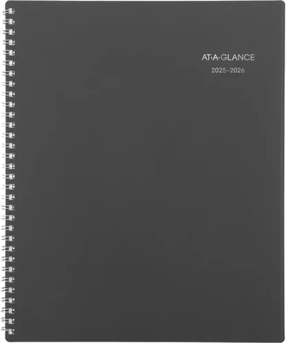AT-A-GLANCE Agenda académica 2025-2026, mensual, 8-1/2 x 11 pulgadas, grande, pestañas mensuales, cubierta flexible, DayMinder, carbón (AYC47045)
