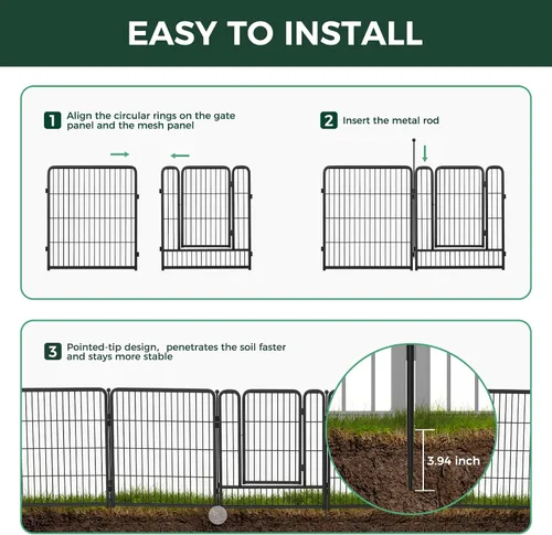 Miniatura 4 de FXW - Valla de jardín metálica y resistente para exteriores, barrera para perros y conejos, fácil instalación, negro, 32 pulgadas de alto x 4.5 pies