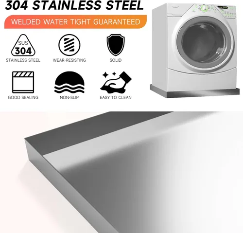 Miniatura 3 de Bandeja para Lavadora - 32" x 30" x 2.5" Acero Inoxidable 304 de Servicio Pesado, Bandeja de Lavadora, Bandeja para Lavadora, Bandeja de Drenaje
