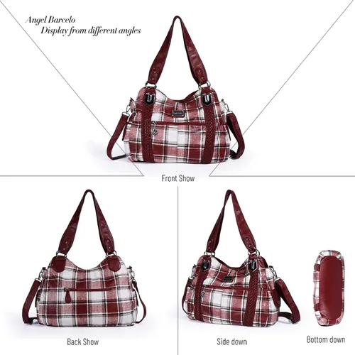 Miniatura 245 de Angel Barcelo - Bolsa de hombro amplia para mujer, diseño Hobo, cuero lavado