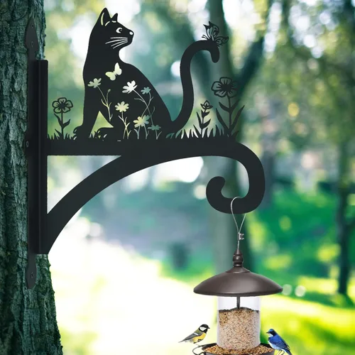 Miniatura 5 de Ganchos decorativos de hierro resistente para plantas, para exteriores, con silueta de gato, ganchos para colgar cestas colgantes de 11 pulgadas